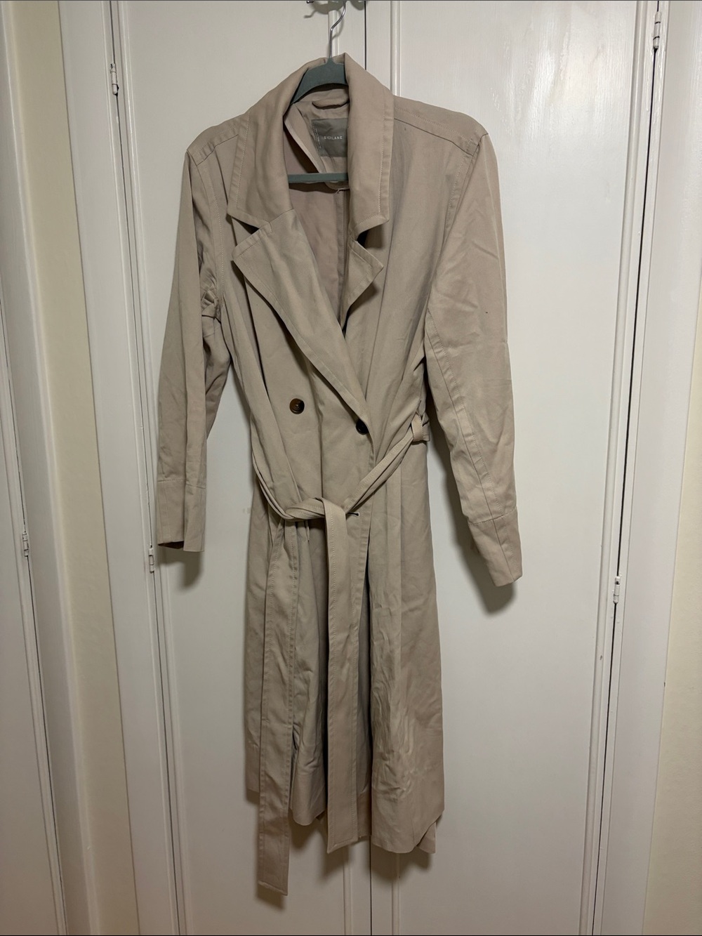 Everlane Light Beige Double-Breasted Trench Coat with Belt